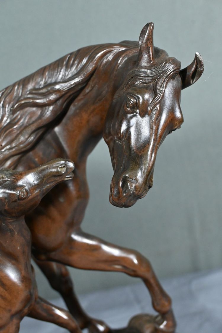 Horse and its Foal in Spelter, signed E.Loiseau – Early 20th century