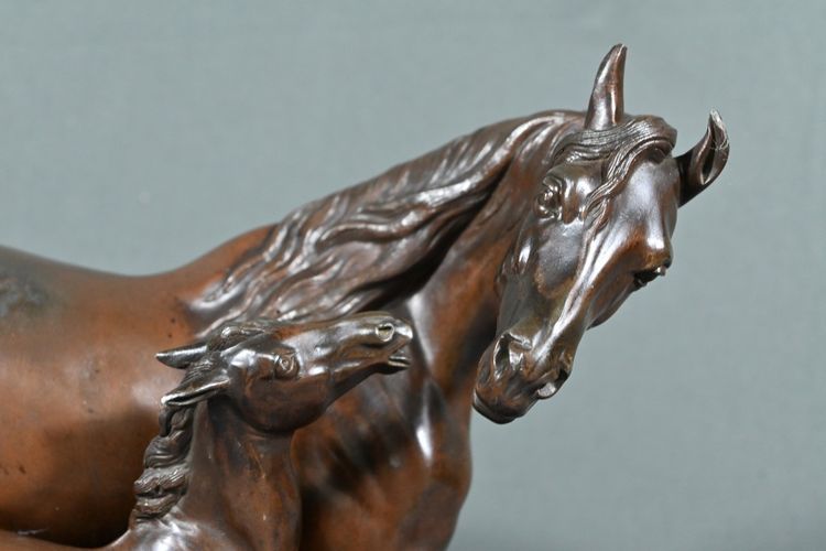 Horse and its Foal in Spelter, signed E.Loiseau – Early 20th century