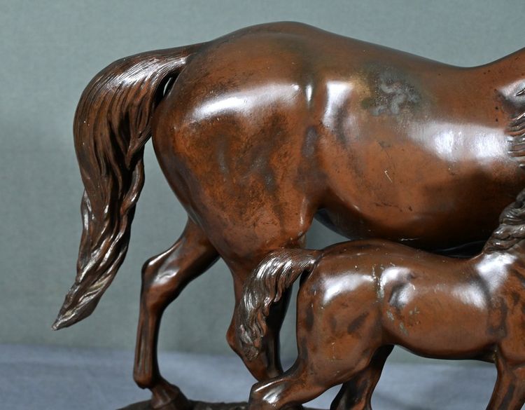 Horse and its Foal in Spelter, signed E.Loiseau – Early 20th century