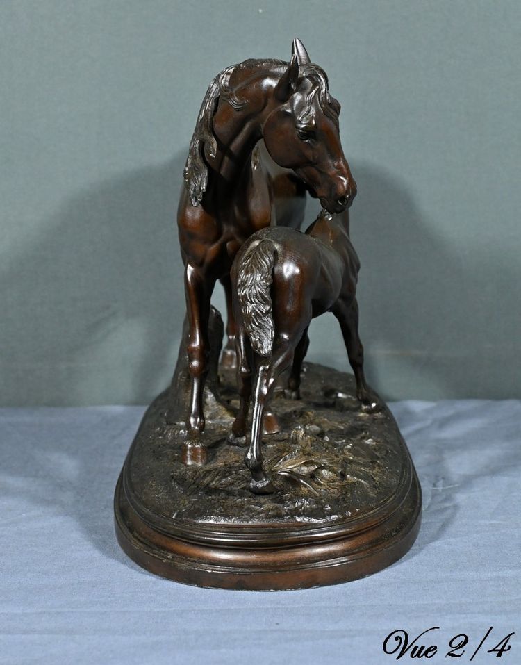 Mare and her foal in Regulus, after P-J.Mène – End of the 19th century