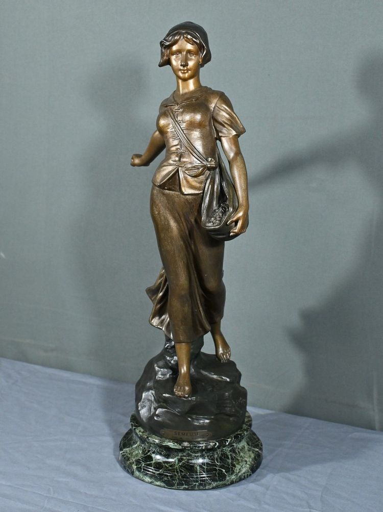 Spelter Sculpture Titled “Sower”, signed A. de Ranieri – Mid 20th century