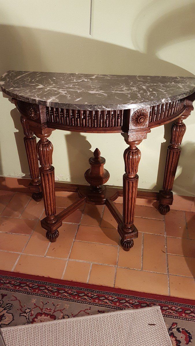 Console Demi-lune En Chêne d'époque Louis XVI