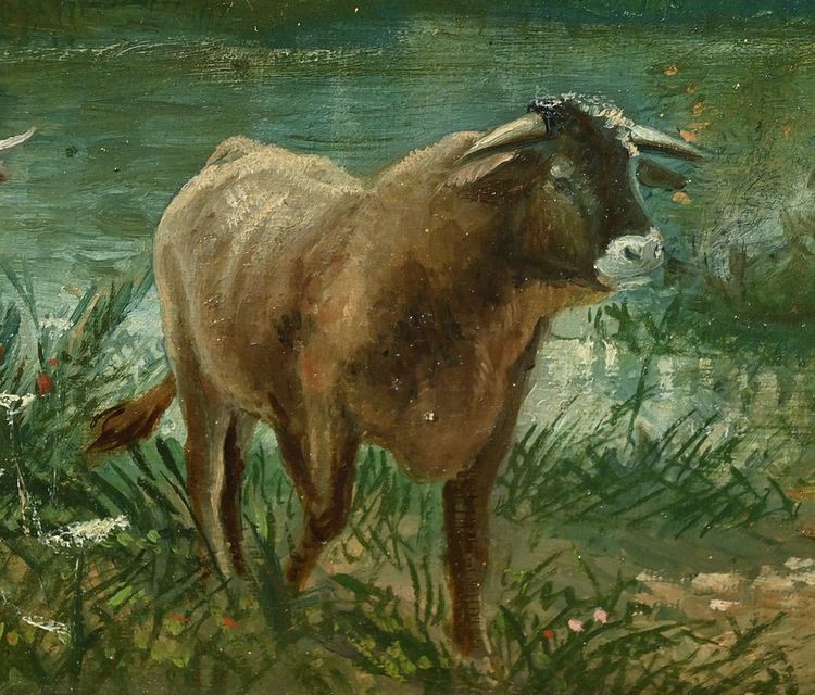 Oil on Canvas “Pastures” by N. Okolowicz – Early 20th Century