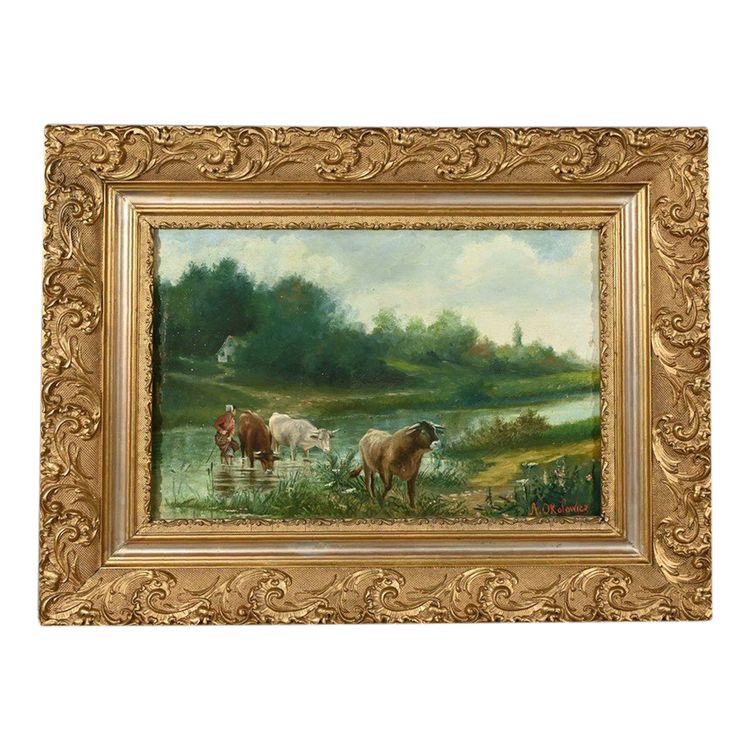 Oil on Canvas “Pastures” by N. Okolowicz – Early 20th Century