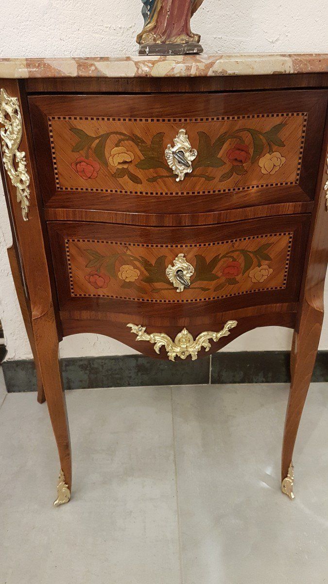 Small Curved Chest of Drawers, Louis XV Style, 19th Century