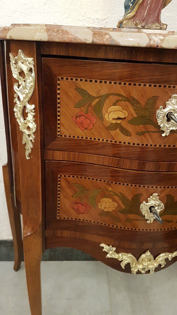 Small Curved Chest of Drawers, Louis XV Style, 19th Century