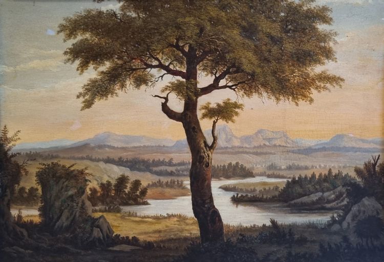 19th Century South American School - Landscape in a Valley Near Mountains and a Tree