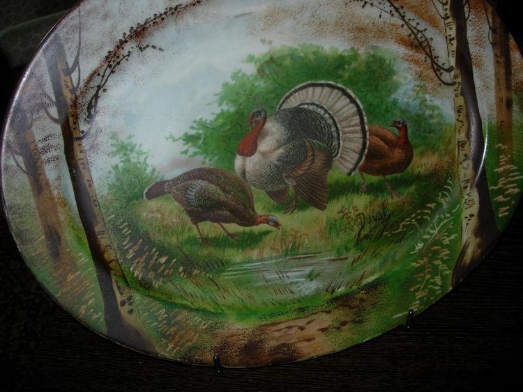 2 Large Painted Porcelain Dishes with Animal Decor