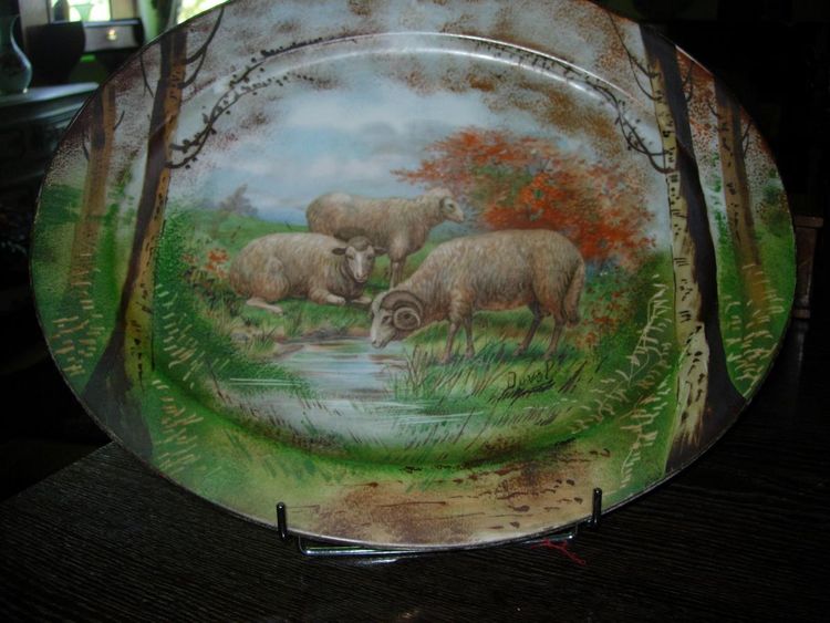 2 Large Painted Porcelain Dishes with Animal Decor