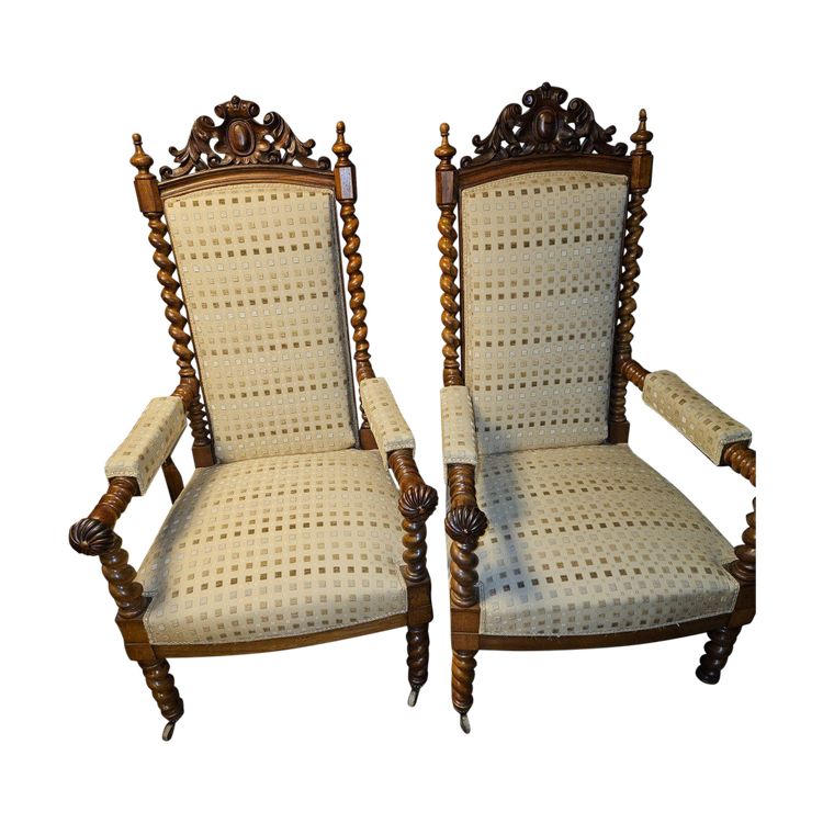 Pair of Louis XIII armchairs - 19th century - Solid walnut -