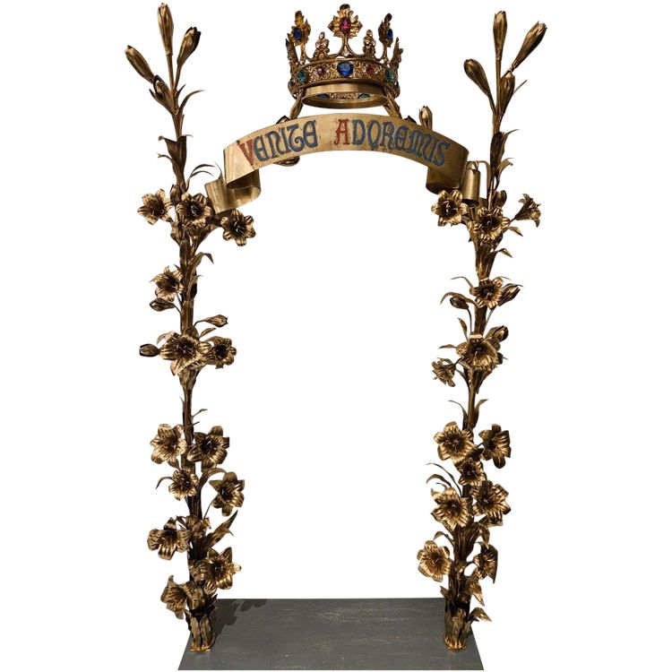 Rare Gilt Brass Altar Stand with Crown - 19th Century