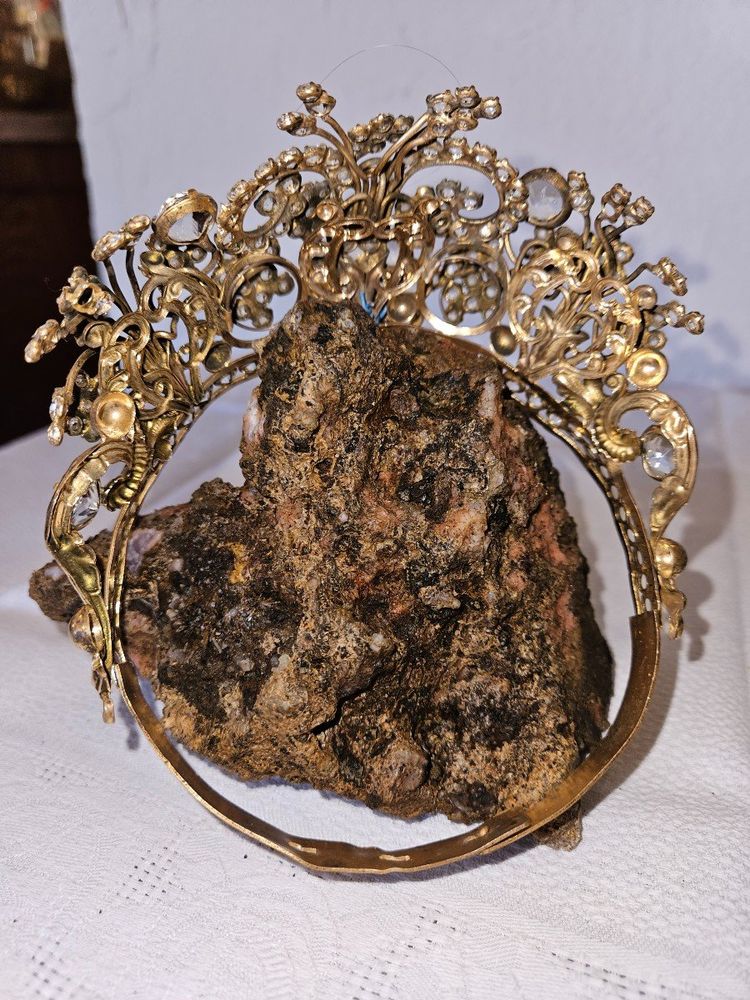 Couronne De Statue Religieuse En Laiton Et Strass - époque 19ème -