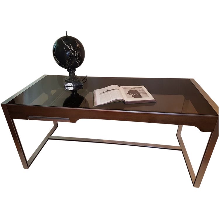 Glass - Aluminum and Rosewood Desk by Designer Philippe Morel-lab 1970