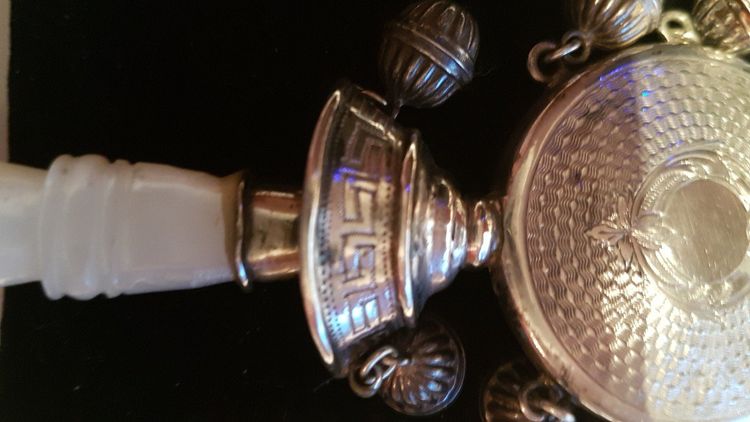 Silver Nurse's Rattle - Mother-of-Pearl Handle - 19th century