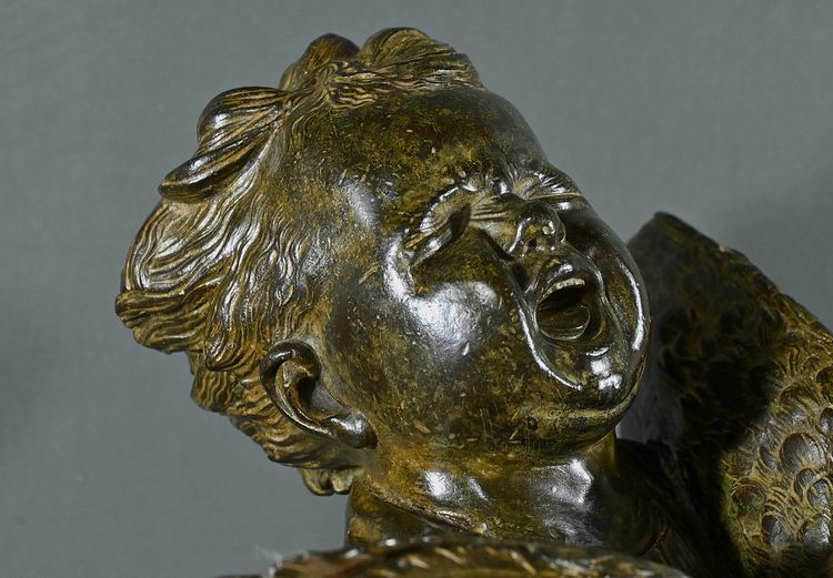 Important Bronze “The Child with the Rooster” after A. Cecioni – Late 19th century