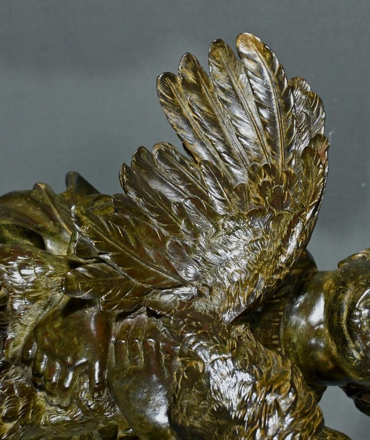 Important Bronze “The Child with the Rooster” after A. Cecioni – Late 19th century