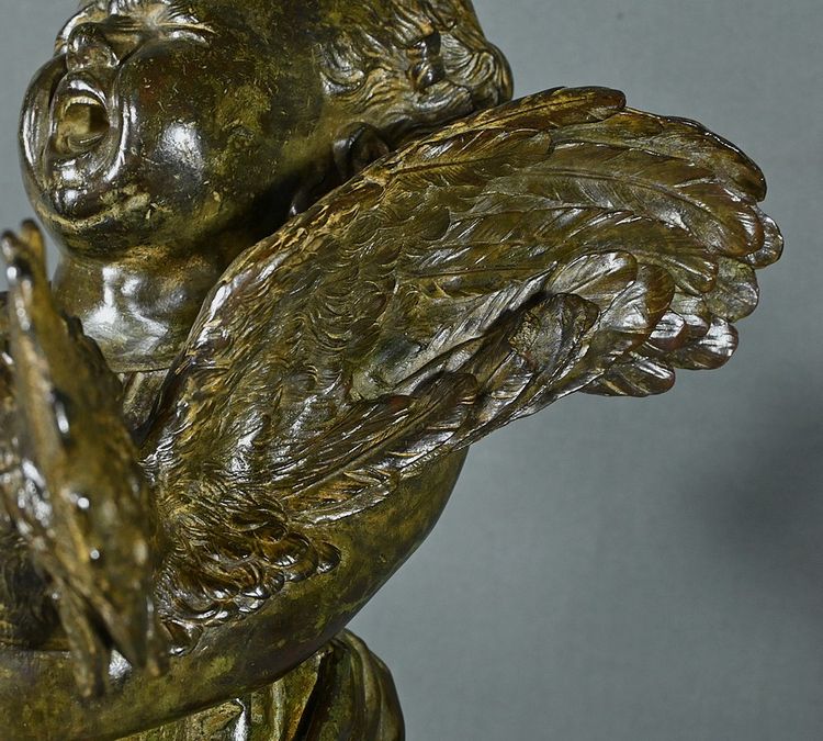 Important Bronze “The Child with the Rooster” after A. Cecioni – Late 19th century