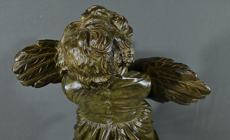 Important Bronze “The Child with the Rooster” after A. Cecioni – Late 19th century