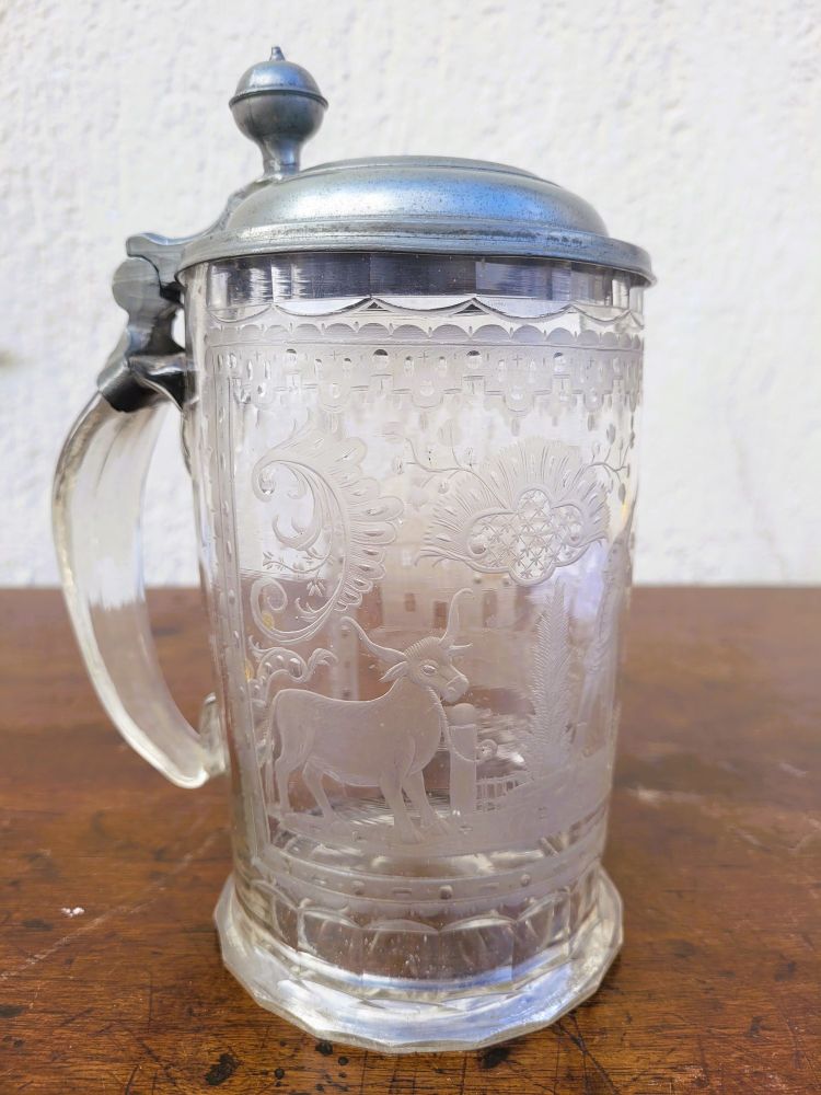 Cut and engraved glass tankard, 18th/19th century