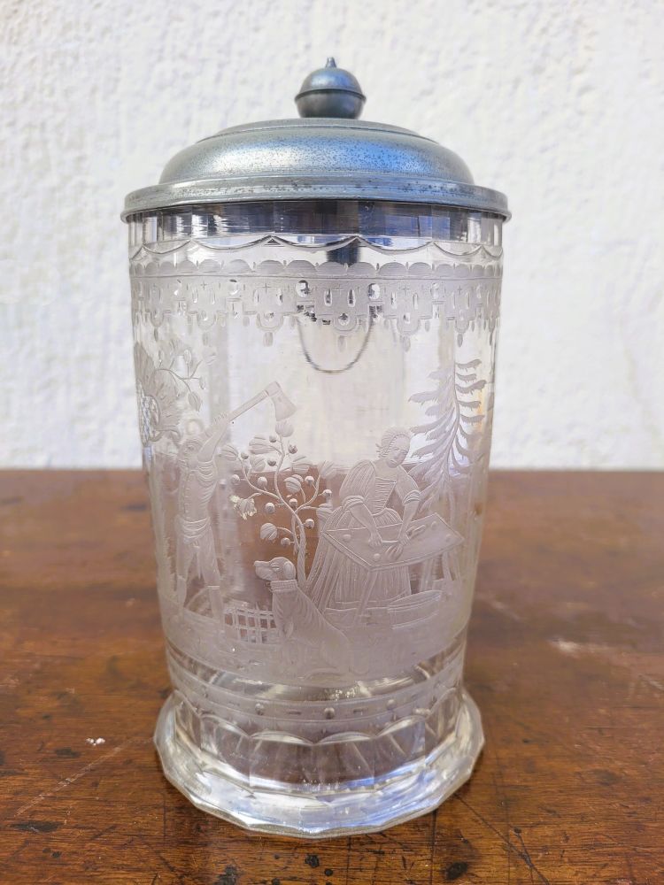 Cut and engraved glass tankard, 18th/19th century