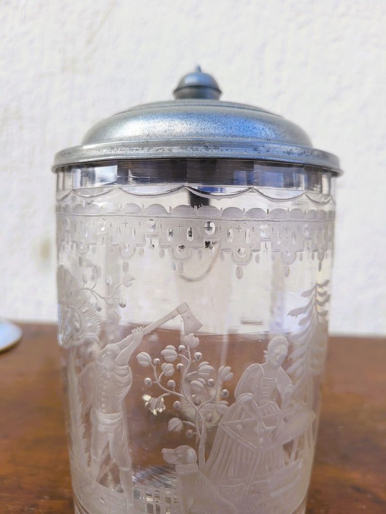 Cut and engraved glass tankard, 18th/19th century