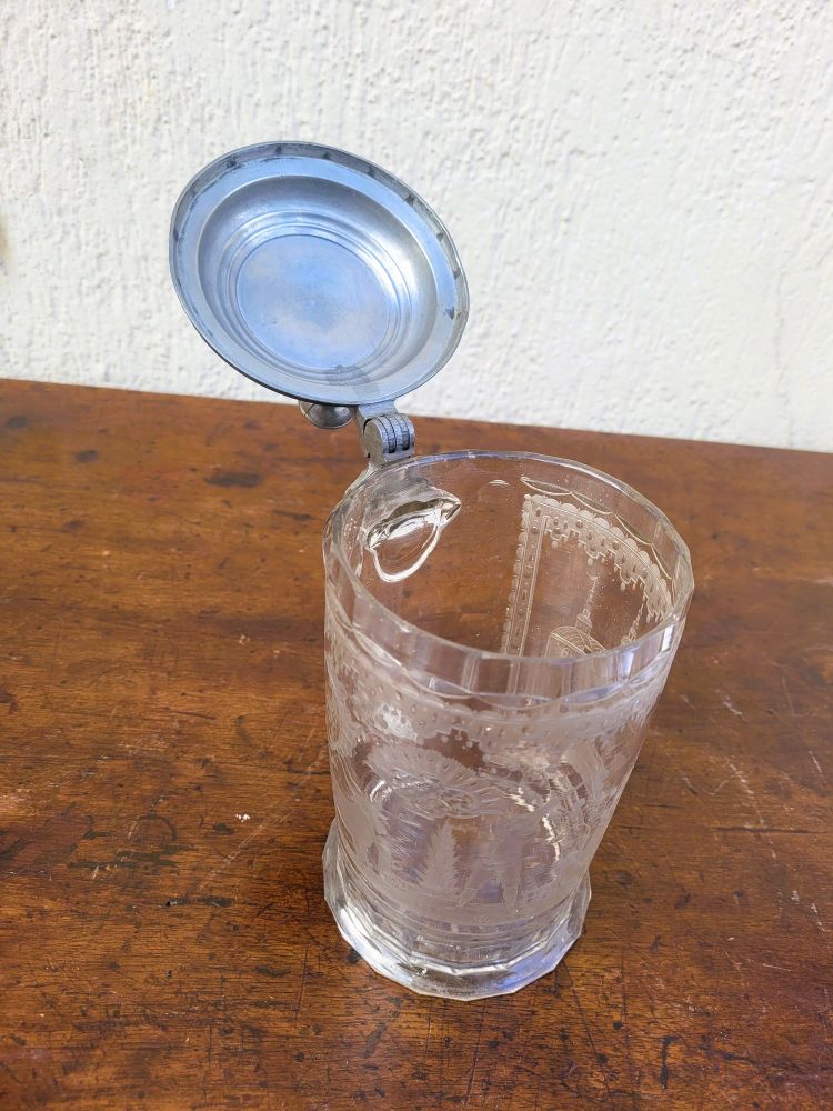 Cut and engraved glass tankard, 18th/19th century