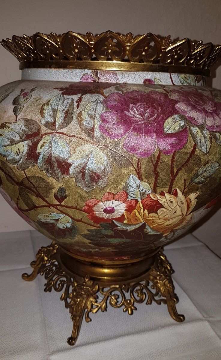 Important Ceramic and Gilt Bronze Cache Pot Cup from the Late 19th Century