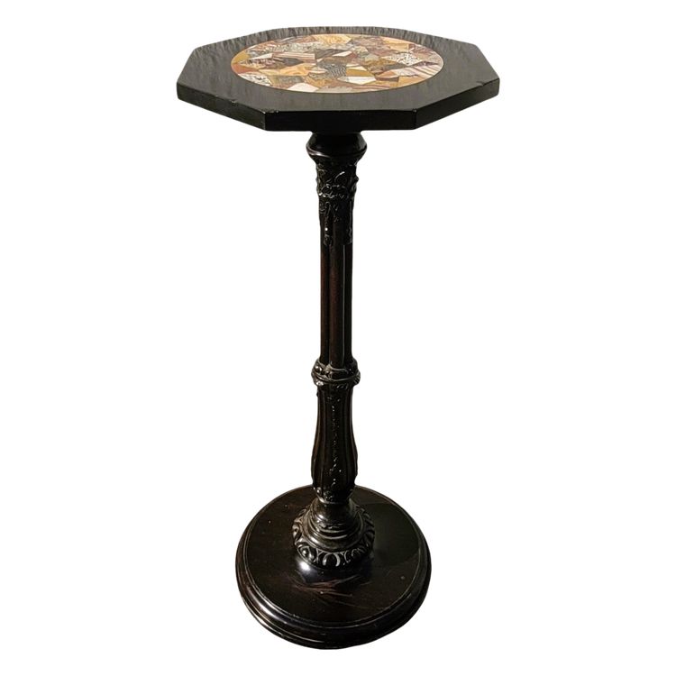 Stool with Hard Stone Marquetry Top, 19th Century