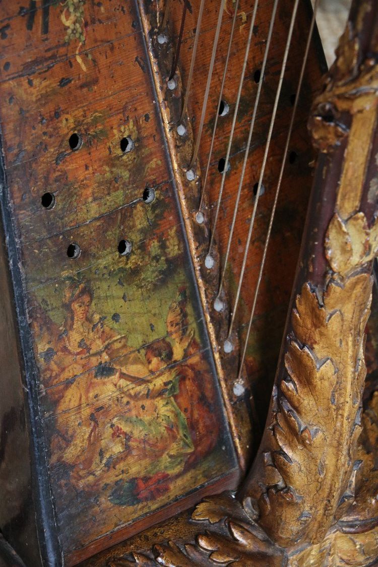 Louis XVI period gilded and carved wooden pedal harp