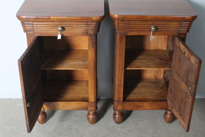 Antique pair of walnut bedside tables 1820 Milan. Carlo X. restored Size 49 x 34 h 80