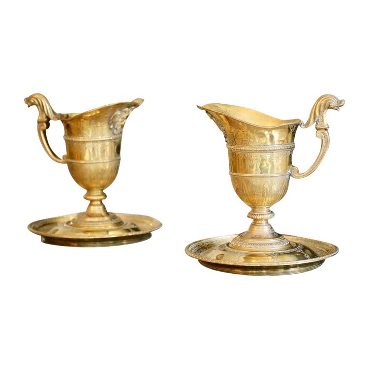 Pair of Polished Brass Ewers, Early 19th Century