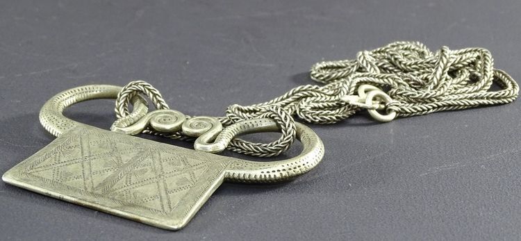 Vietnam or Laos, Hmong ethnic group, rare large ornate chain and silver padlock pendant.