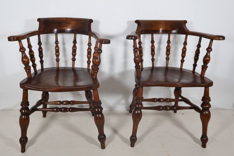 Pair of English Windsor Style Armchairs from the Victorian Era