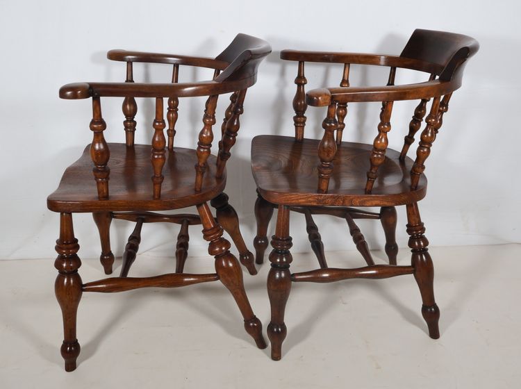 Pair of English Windsor Style Armchairs from the Victorian Era