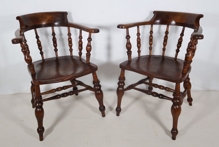 Pair of English Windsor Style Armchairs from the Victorian Era