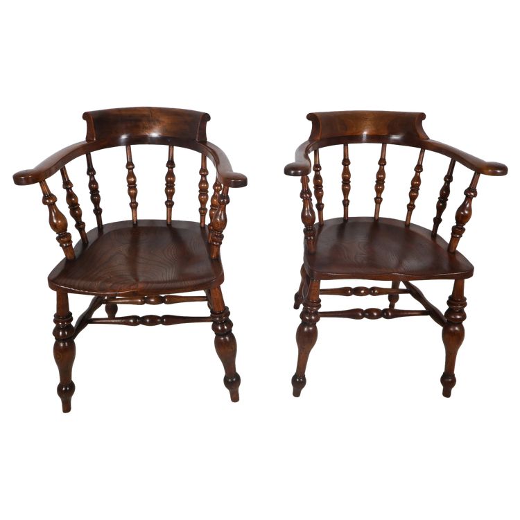 Pair of English Windsor Style Armchairs from the Victorian Era