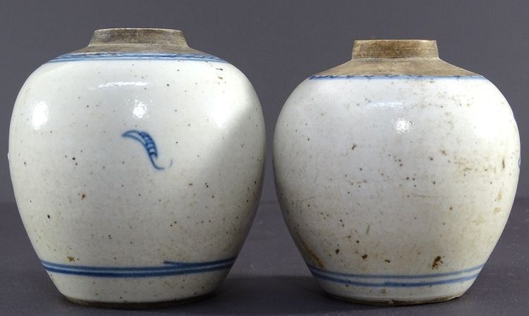 China, Qing Dynasty, 17th Century, Pair of Small Porcelain Ginger Powder Pots.