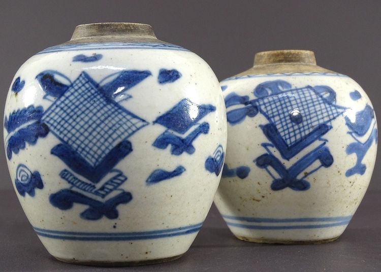 China, Qing Dynasty, 17th Century, Pair of Small Porcelain Ginger Powder Pots.