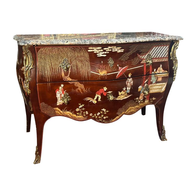 LOUIS XV STYLE CHINESE LACQUER CHEST OF DRAWERS