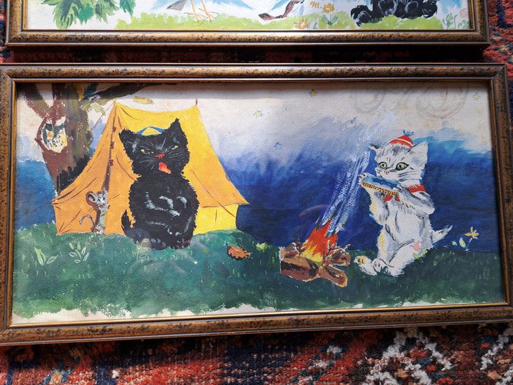 In the Spirit of Pierre Probst, Cats, pair of gouaches, 20th century.