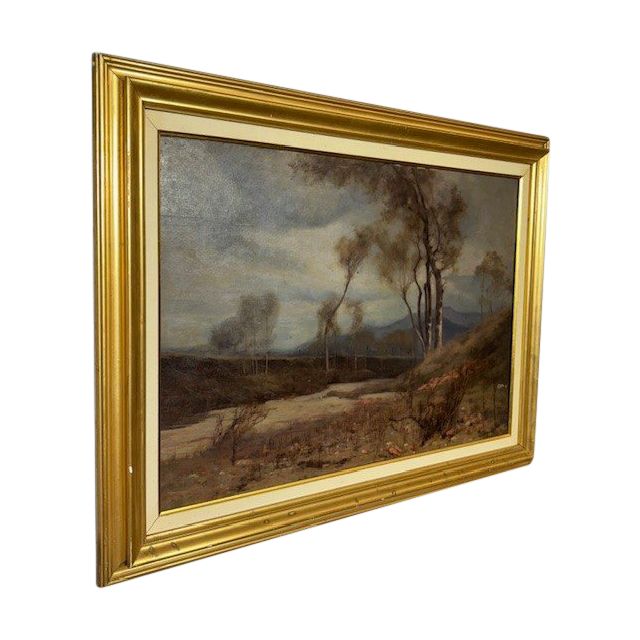 Ancient Painting Landscape Oil on board Alberto Cibrario 1910 Turin . Size 62