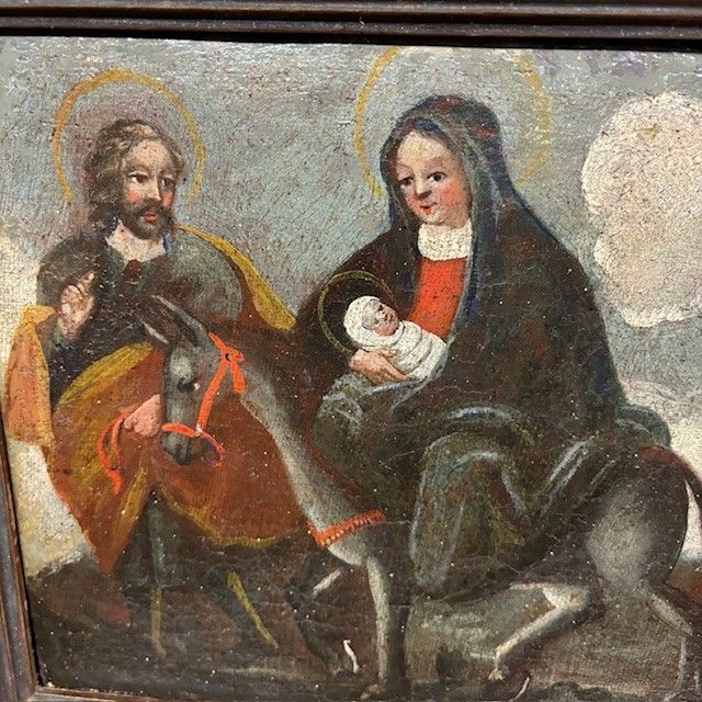 Antique oil painting Flight into Egypt XVII century Italian school. Size 36 x 26