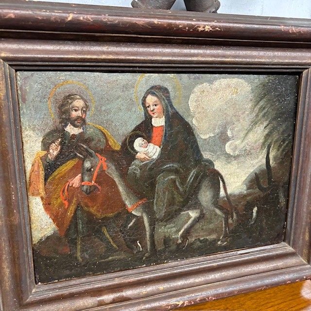 Antique oil painting Flight into Egypt XVII century Italian school. Size 36 x 26