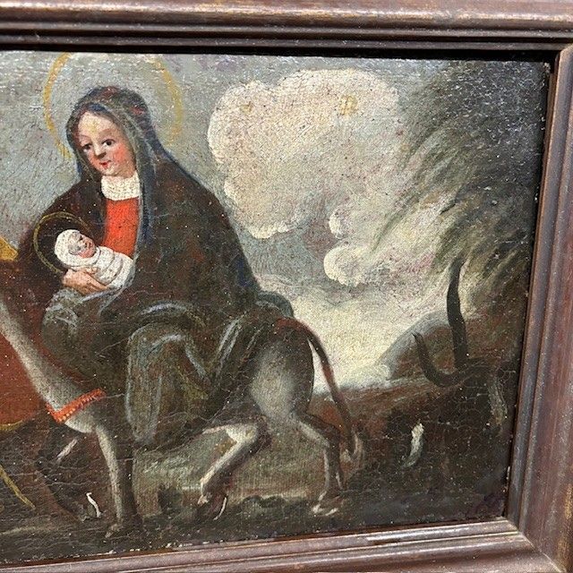 Antique oil painting Flight into Egypt XVII century Italian school. Size 36 x 26