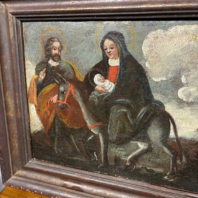 Antique oil painting Flight into Egypt XVII century Italian school. Size 36 x 26