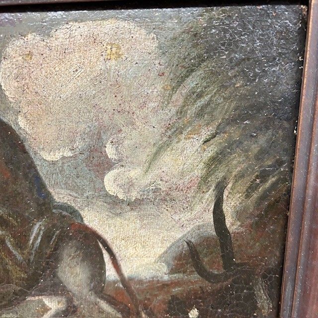 Antique oil painting Flight into Egypt XVII century Italian school. Size 36 x 26