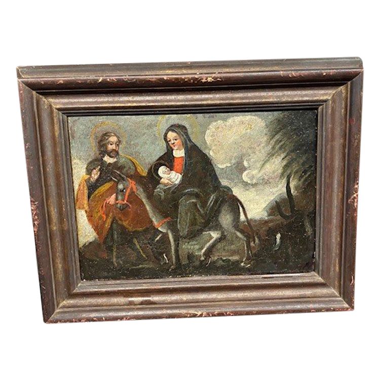 Antique oil painting Flight into Egypt XVII century Italian school. Size 36 x 26