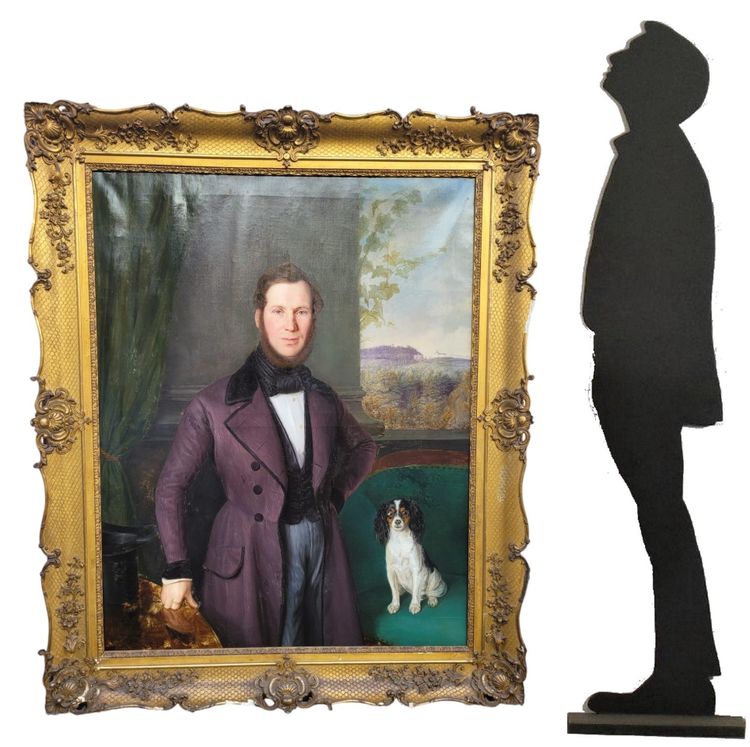 Portrait of a Gentleman and His Dog (h160cm), Framed Hst, 19th Century