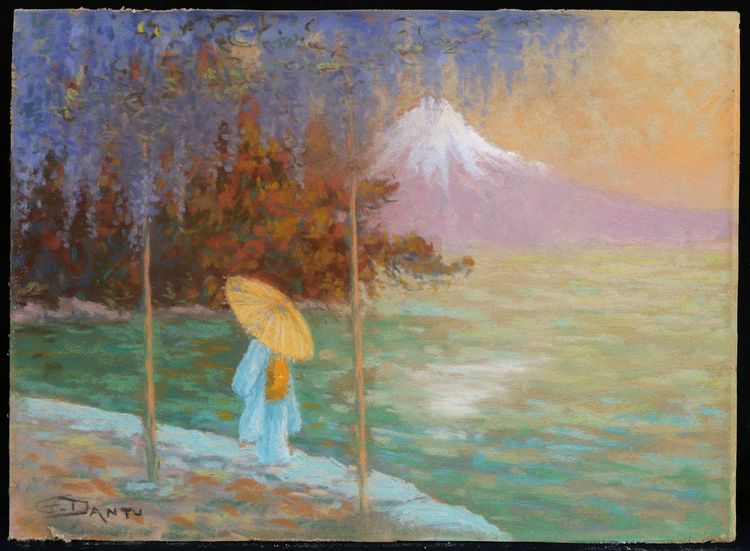 Georges Victor Laurent Dantu, Wisteria And Japanese In Front Of Fuji-Yama