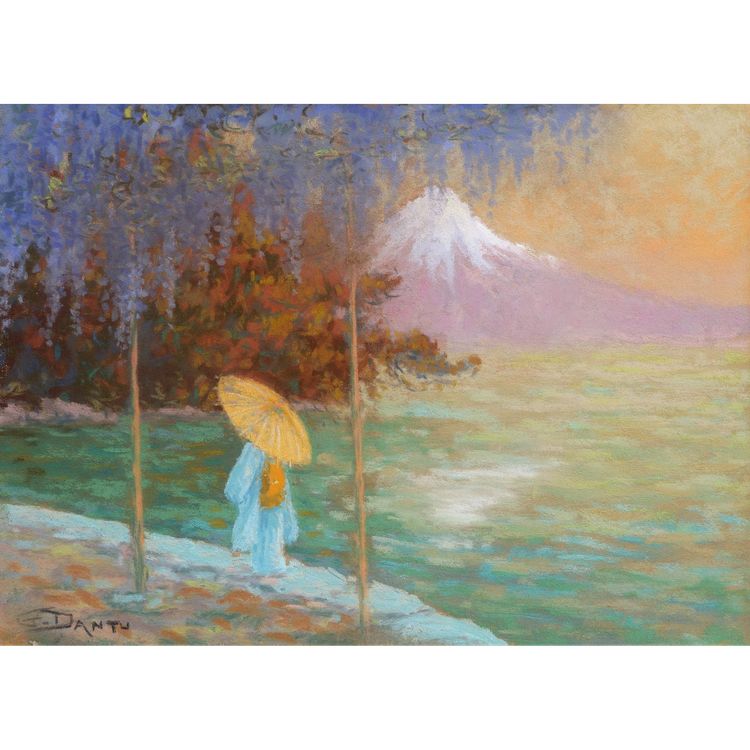 Georges Victor Laurent Dantu, Wisteria And Japanese In Front Of Fuji-Yama